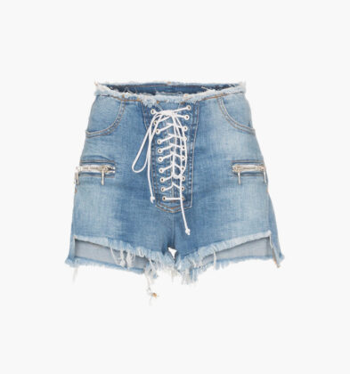Lace-up denim shorts