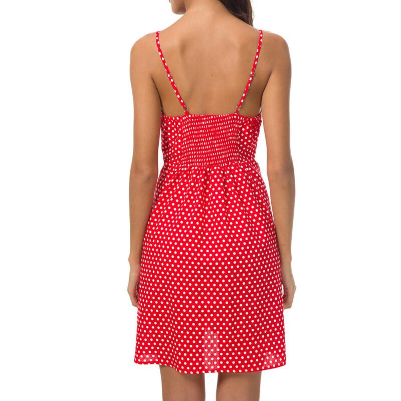 Dot Print Red Mini Dress Backless Chiffon Summer Dress