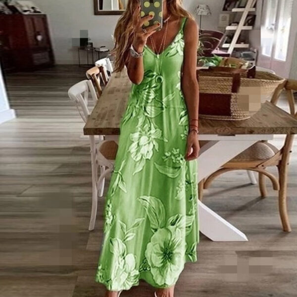 Green Slim Long Flower Dress