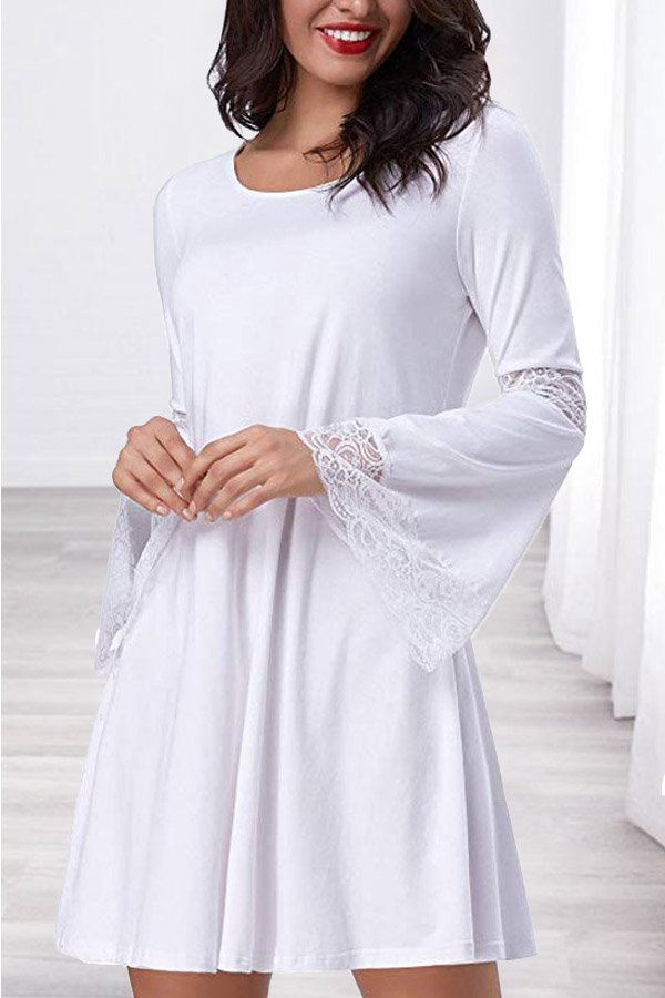 Round Neck Lace-Up Plain Casual Dress