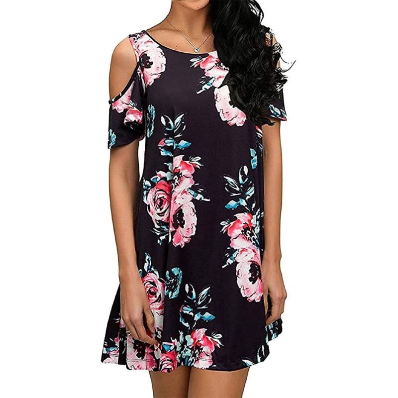 Round Neck Patchwork Floral Printed Shift Dress