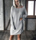 Round Neck Plain Batwing Sleeve Casual Dresses
