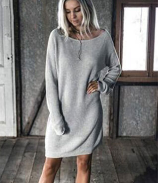 Round Neck Plain Batwing Sleeve Casual Dresses