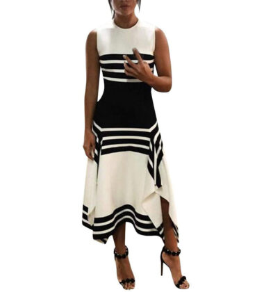 Round Neck Sleeveless Striped Maxi Dress