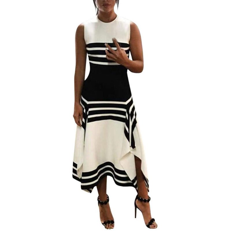 Round Neck Sleeveless Striped Maxi Dress