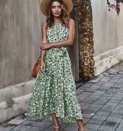 Sleeveless Flower Print Long Maxi Dress Bohemia Summer Beach Shirt Dress