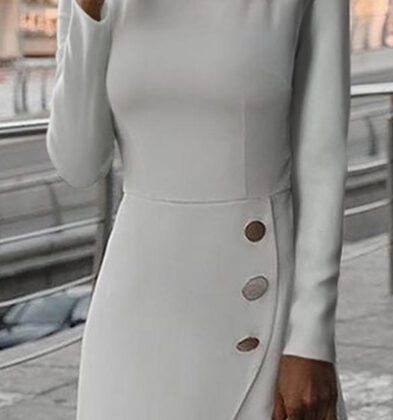 Solid Long Sleeves Sheath Knee Length Casual Elegant Dresses