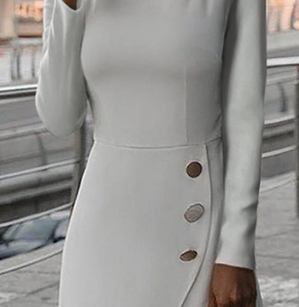Solid Long Sleeves Sheath Knee Length Casual Elegant Dresses