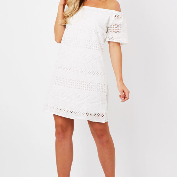 White Bardot Embroidered Dress White Bardot Embroidered Dress