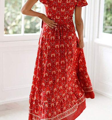 Wrap Maxi Dress Split Flowy Long Cocktail Dress