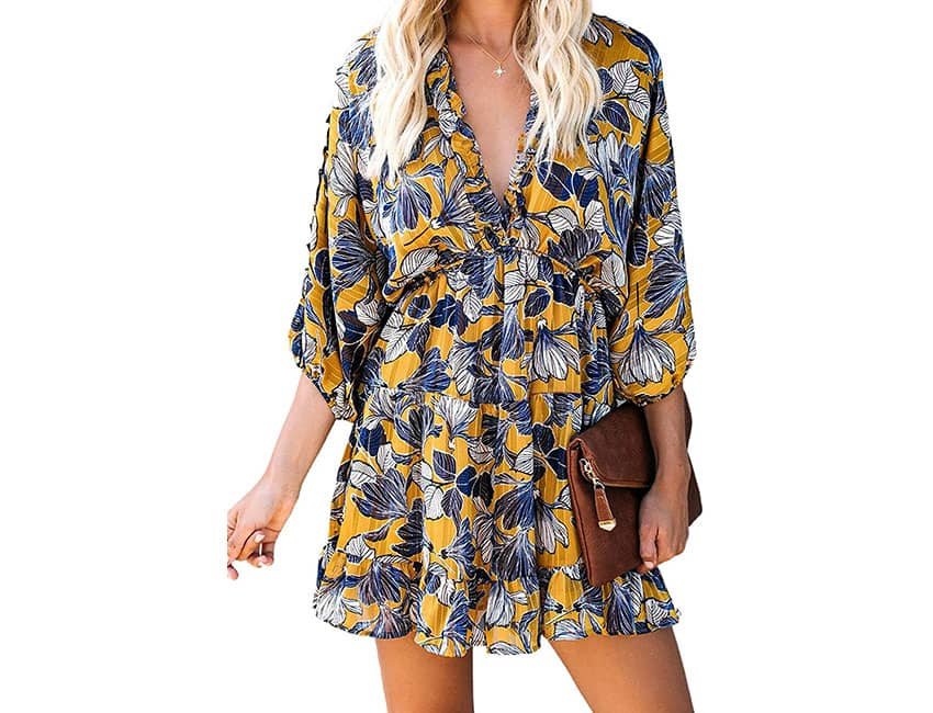 Ecrocoo Womens Sexy V Neck Long Sleeve Boho Floral Print