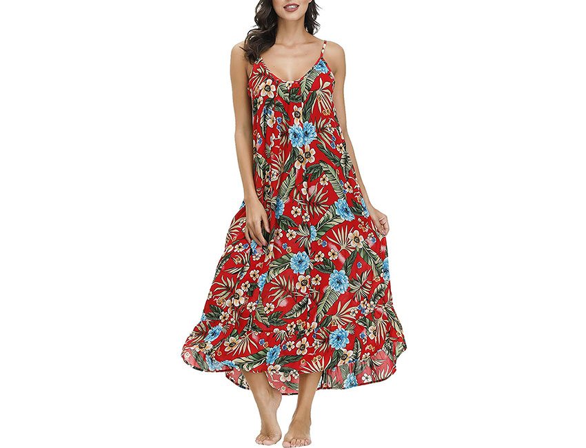 V Neck Floral Maxi Dress Boho Printed