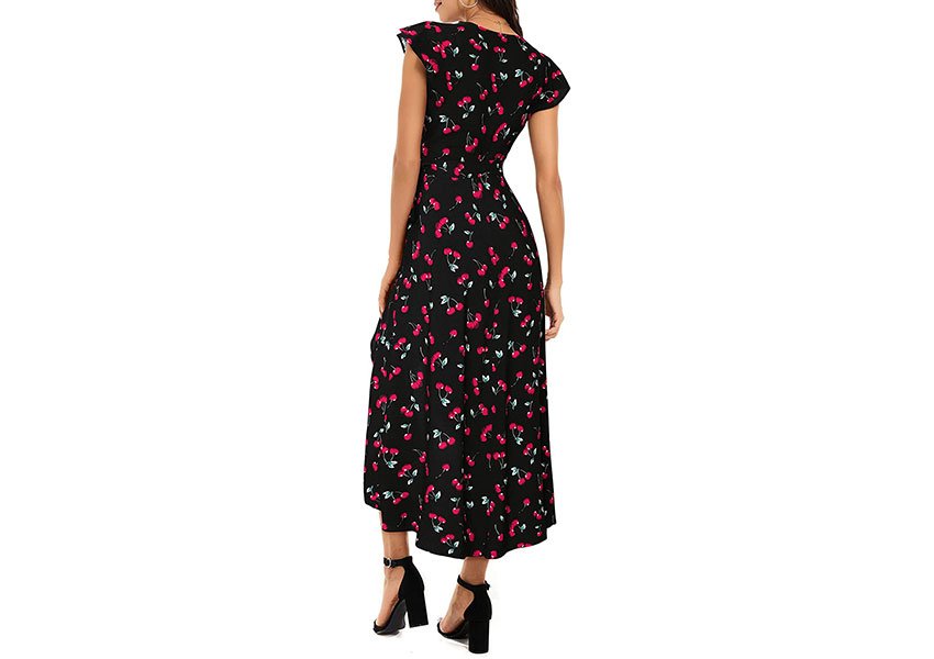 Womens Cap Sleeve Wrap V Neck Summer Floral Split Maxi Dress