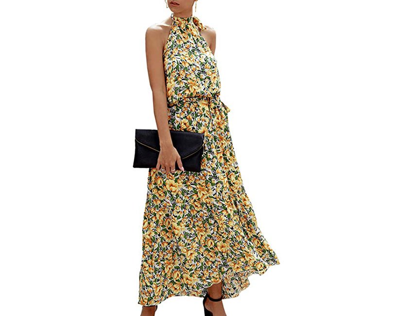 PRETTYGARDEN Casual Sleeveless Floral Long Maxi Dress Backless with Belt