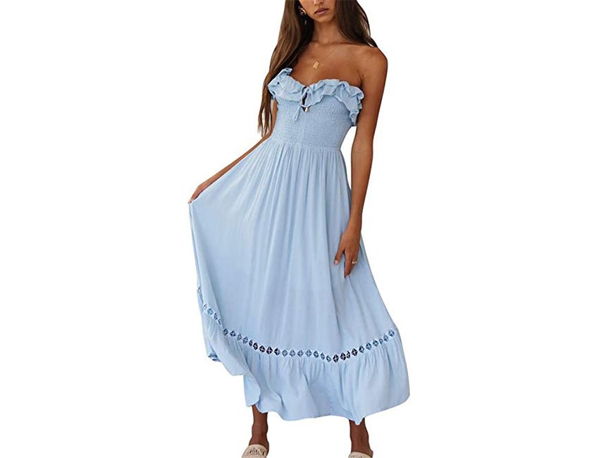 SAUKOLE Summer Sleeveless Strapless Off The Shoulder Swing Cocktail Party Dress