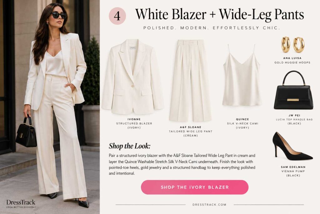 Shop The Ivory white blazer with wide-leg trousers